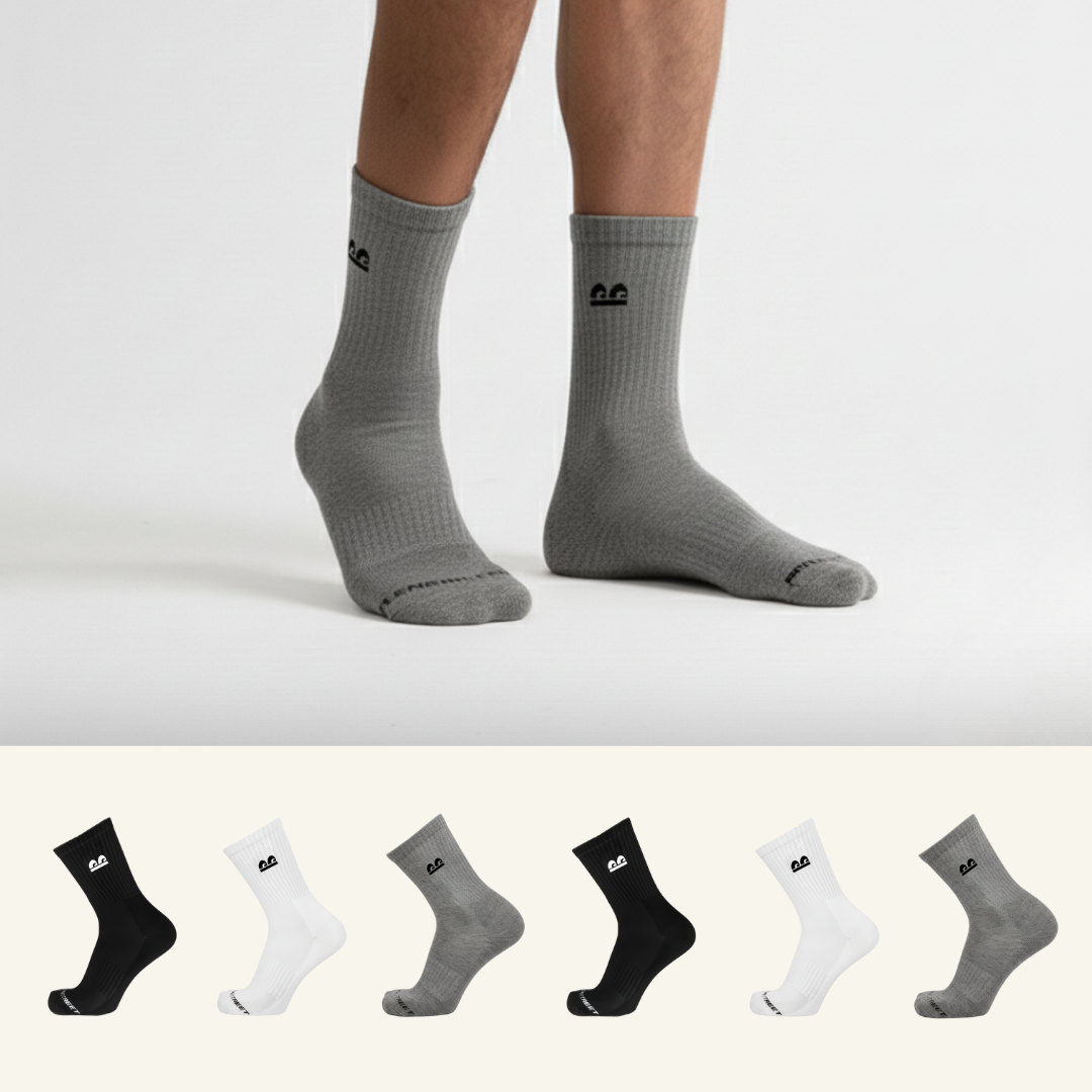 Sports Running Crew Socks-Classic Monochrome Pack of 6