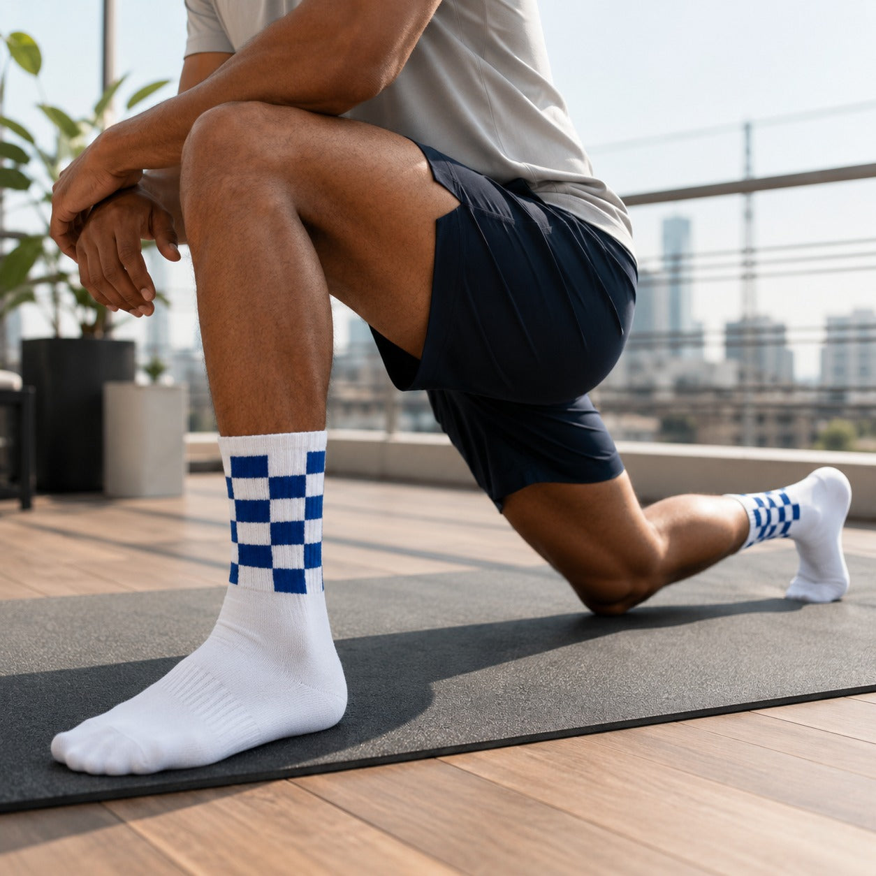 Sports Running Crew Socks-Checkmate Pack Of 3