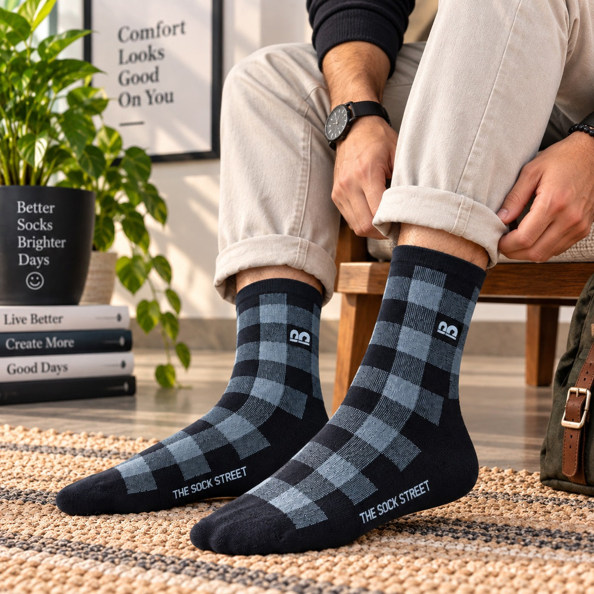 Cabin Check  Pack Of 3 - Crew Socks