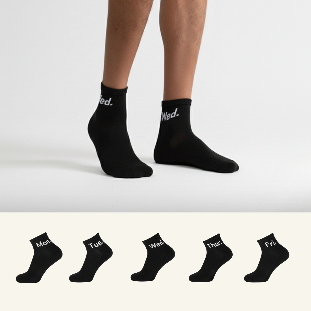 Black weekly ankle socks pack of 5 from The Sock Street, soft, comfortable and everyday durability.