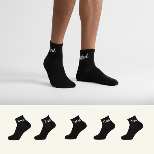 Black weekly ankle socks pack of 5 from The Sock Street, soft, comfortable and everyday durability.