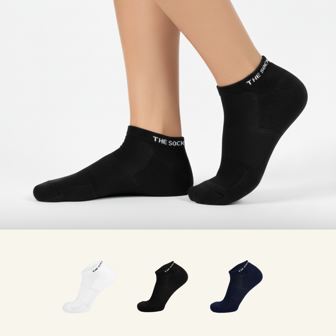 Multicolor ankle socks pack of 3 black, white and blue, softness and comfort of bamboo - The Sock Street.