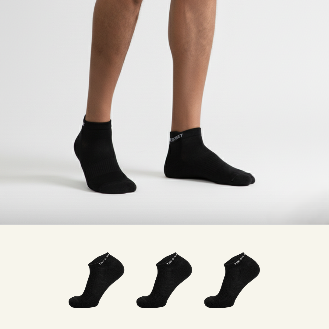 Sports Running Ankle Socks Black Pearl Pack of 3