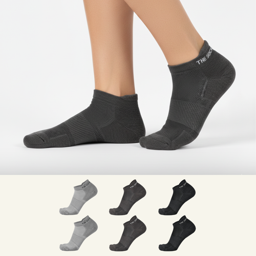 Sports Running Ankle Socks Grey Pack of 6