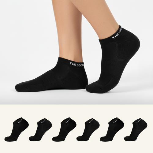 Sports Running Ankle Socks Solid Black Pack of 6
