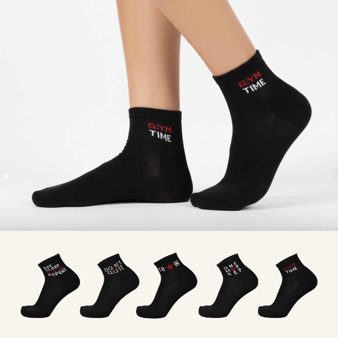 Sports GYM 9 Ankle Socks-Black Pack of 5