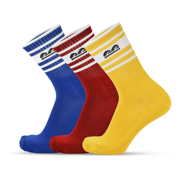 Sports All Purpose Crew Socks-Royal Crimson Pack of 3