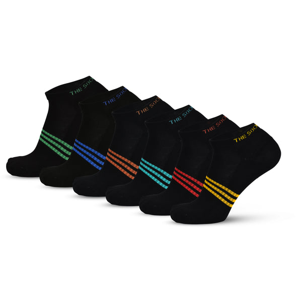 Bamboo Black Multi Stripe Sports Socks (6 Pair)