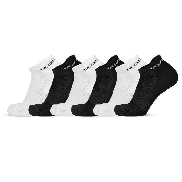Bamboo Low Ankle Socks- White/Black (6 Pair)