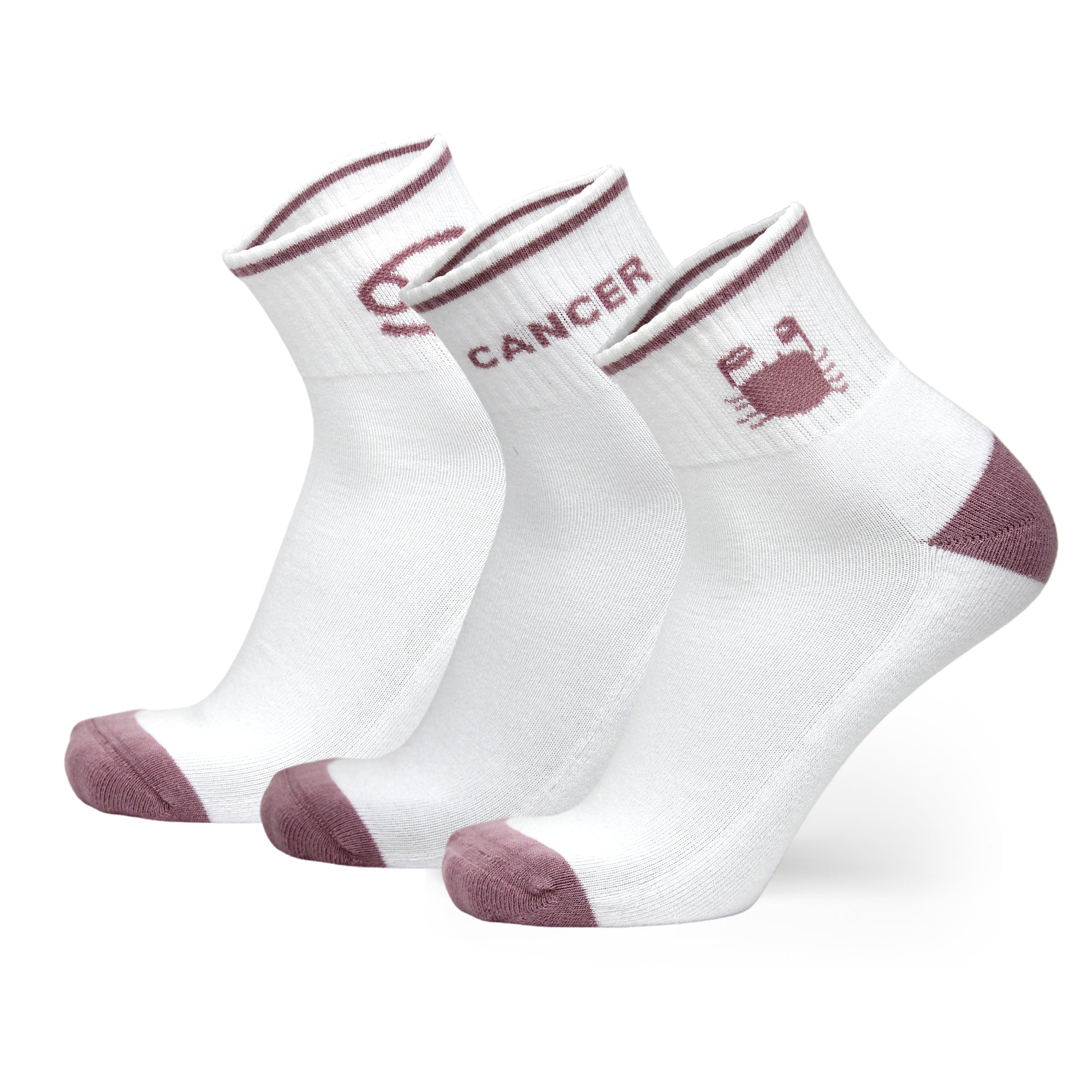 Design Cancer Ankle Socks-White Base Pack of 3