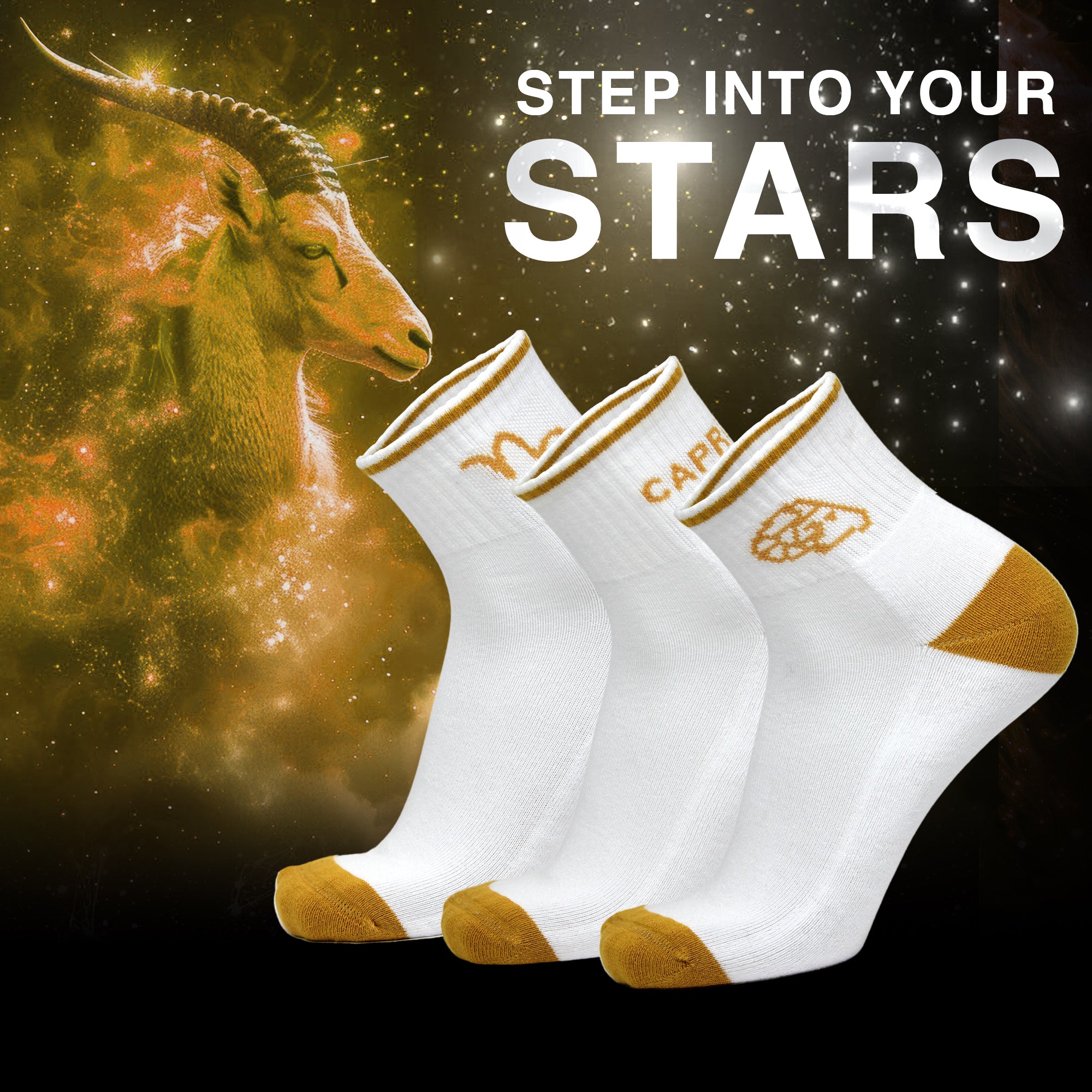Design Capricorn Ankle Socks-White Base Pack of 3