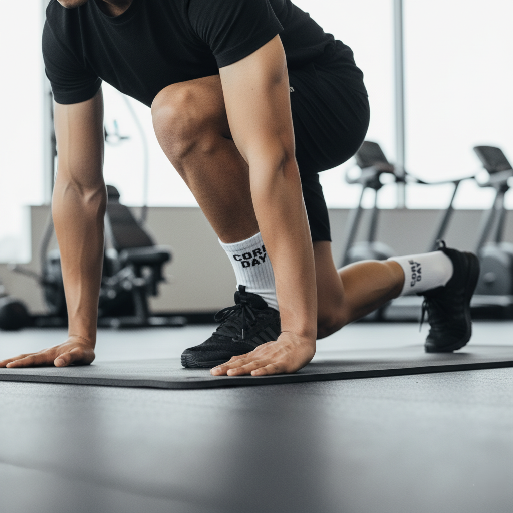 White ankle socks 'core day' text , soft cotton blend, durable for gym days from The Sock Street.