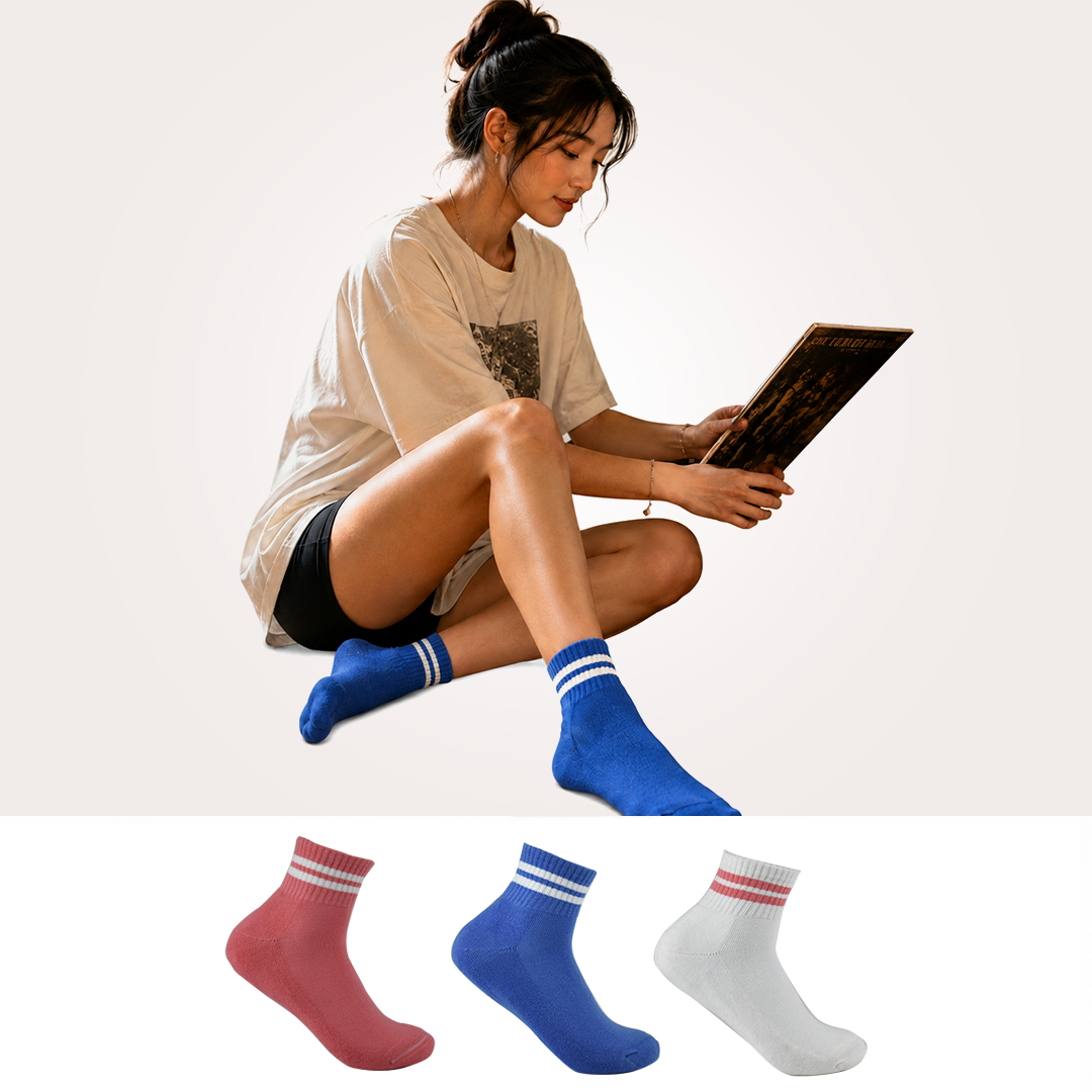Design Everyday Ankle Socks-Blush & Blue Pack of 3