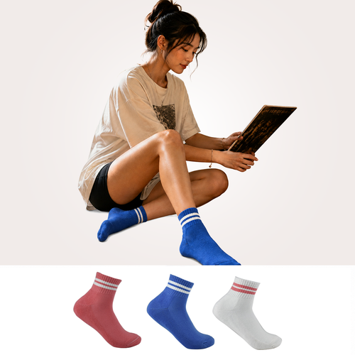 Design Everyday Ankle Socks-Blush & Blue Pack of 3