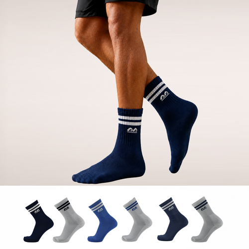 Sports Running Crew Socks-Academic Stripe Pack of 6