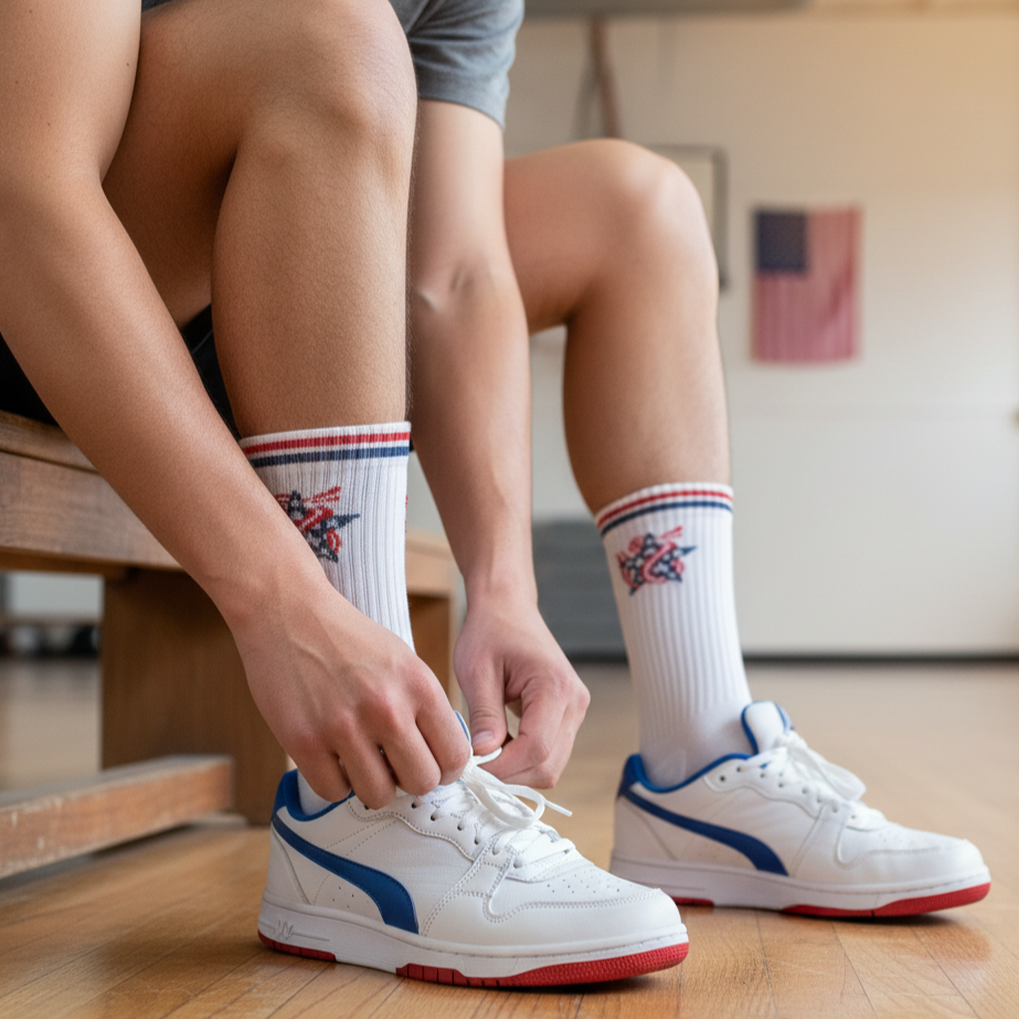 Sports All Purpose Crew Socks-White Base Pack of 6