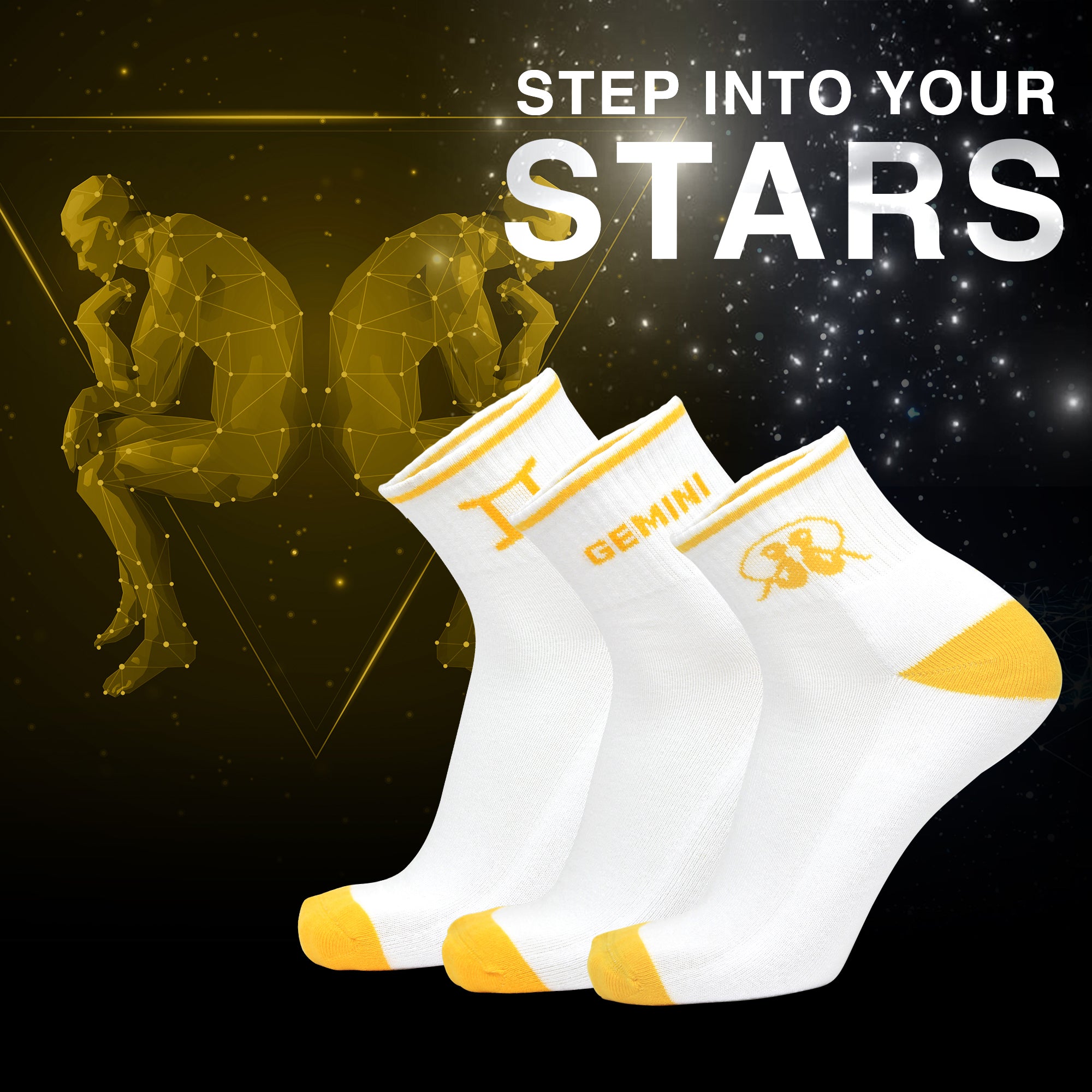 Design Gemini Ankle Socks-White Base Pack of 3