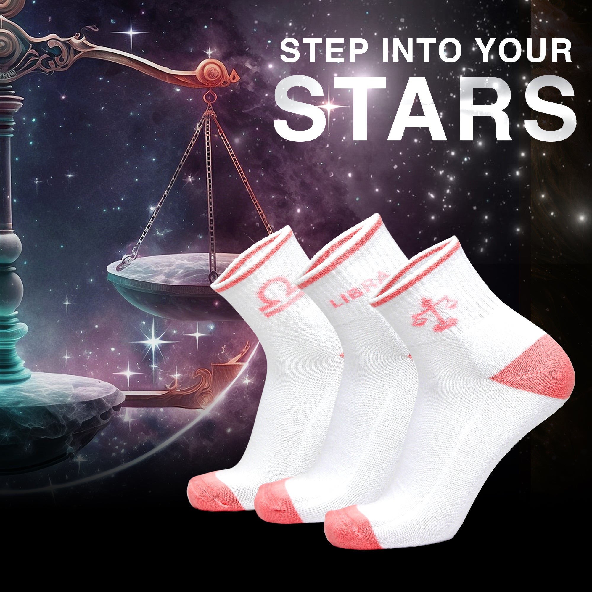 Design Libra Ankle Socks-White Base Pack of 3