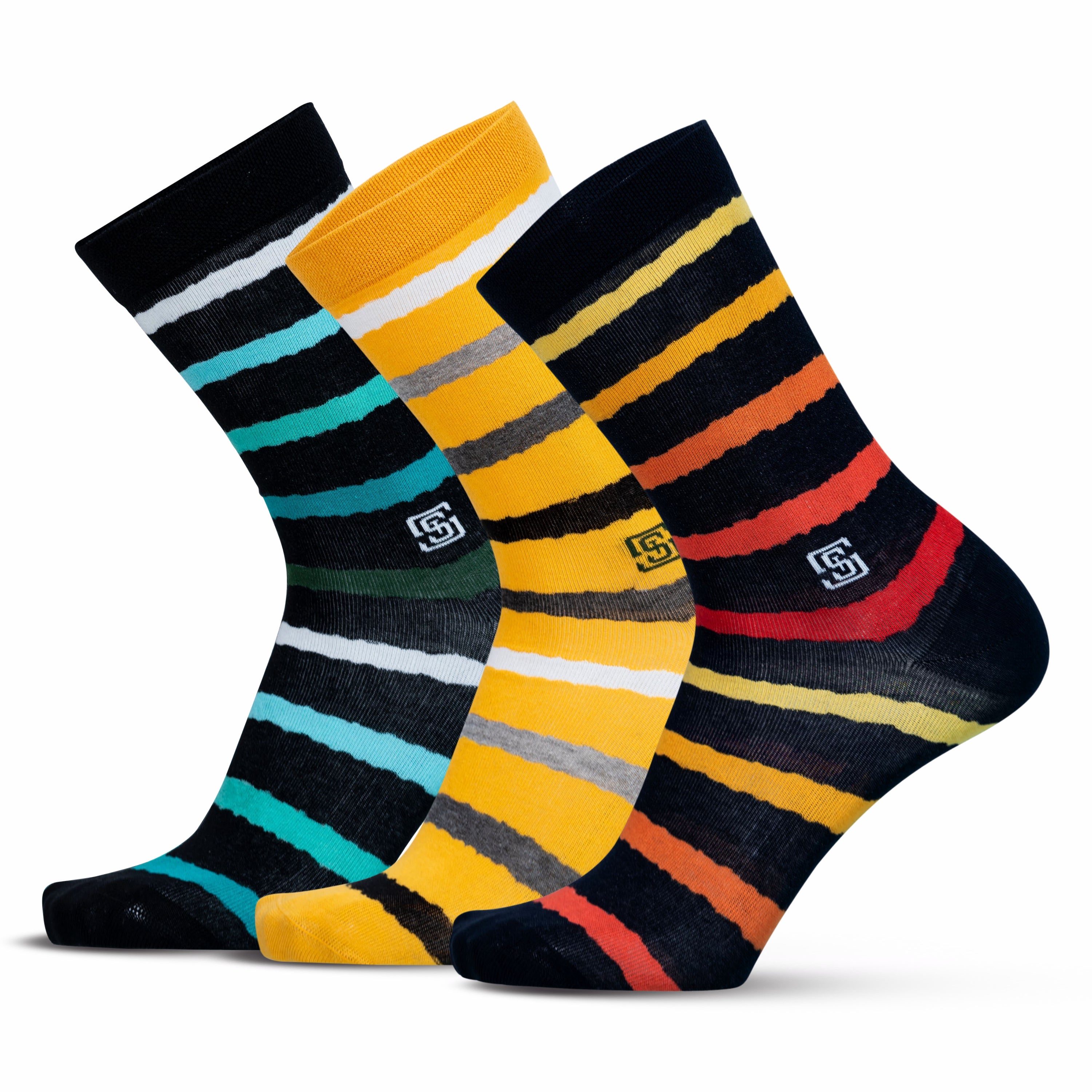 Design Multi Stripe Crew Socks-Multicolor Pack of 3
