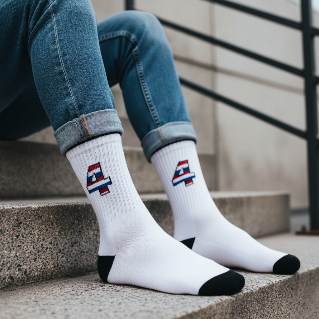 Sports All Purpose Crew Socks-White Base Pack of 6