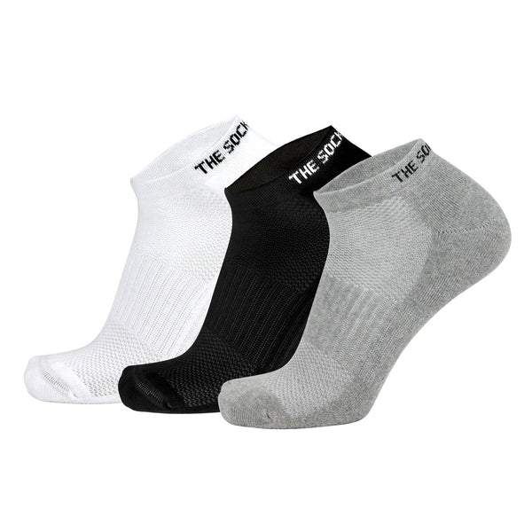 Men Sports Cushioned Ankle Socks- White/Black/Grey (3 Pair)