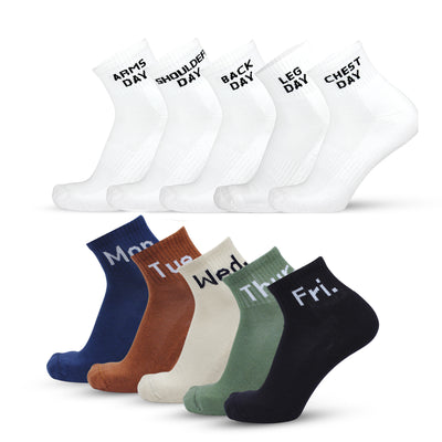 Sports GYM-Weekly Ankle Socks-Multicolor Combo-Pack of 10