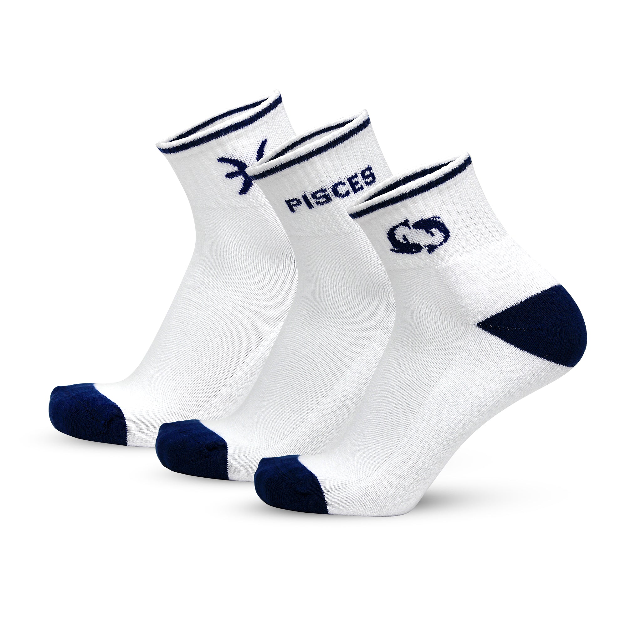 Design Pisces Ankle Socks-White Base Pack of 3