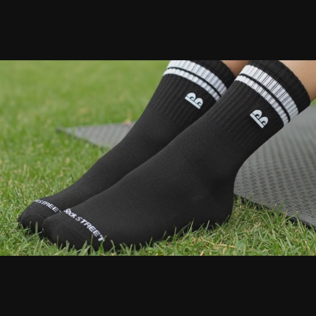 Sports Running Crew Socks-White Stripe Pack of 6