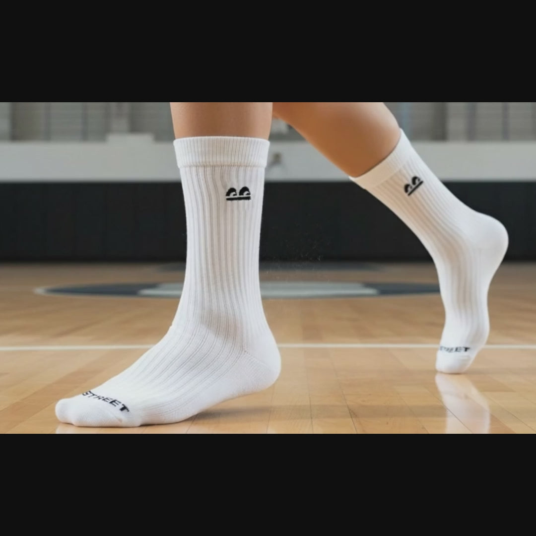Sports Running Crew Socks-White Pack of 6