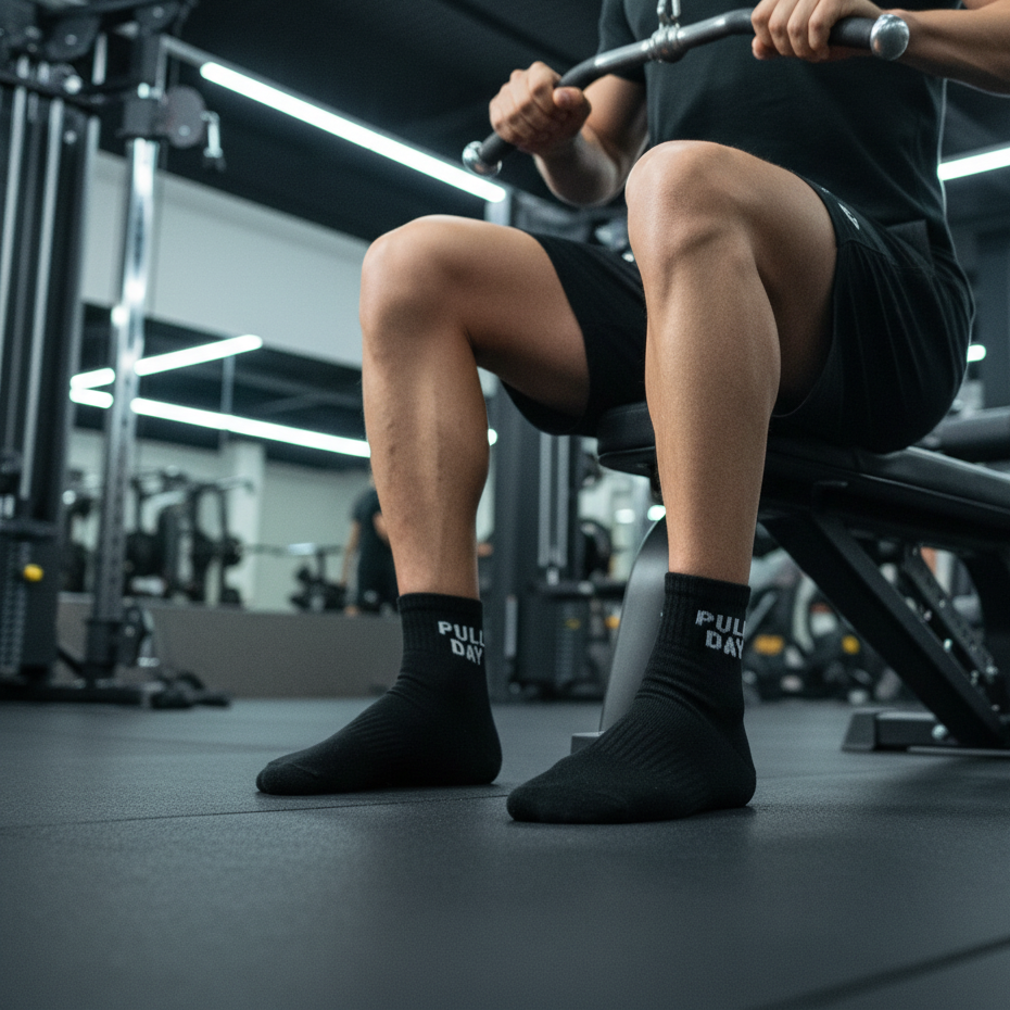 Black ankle socks 'pull day' text , soft cotton blend, durable for gym days from The Sock Street.