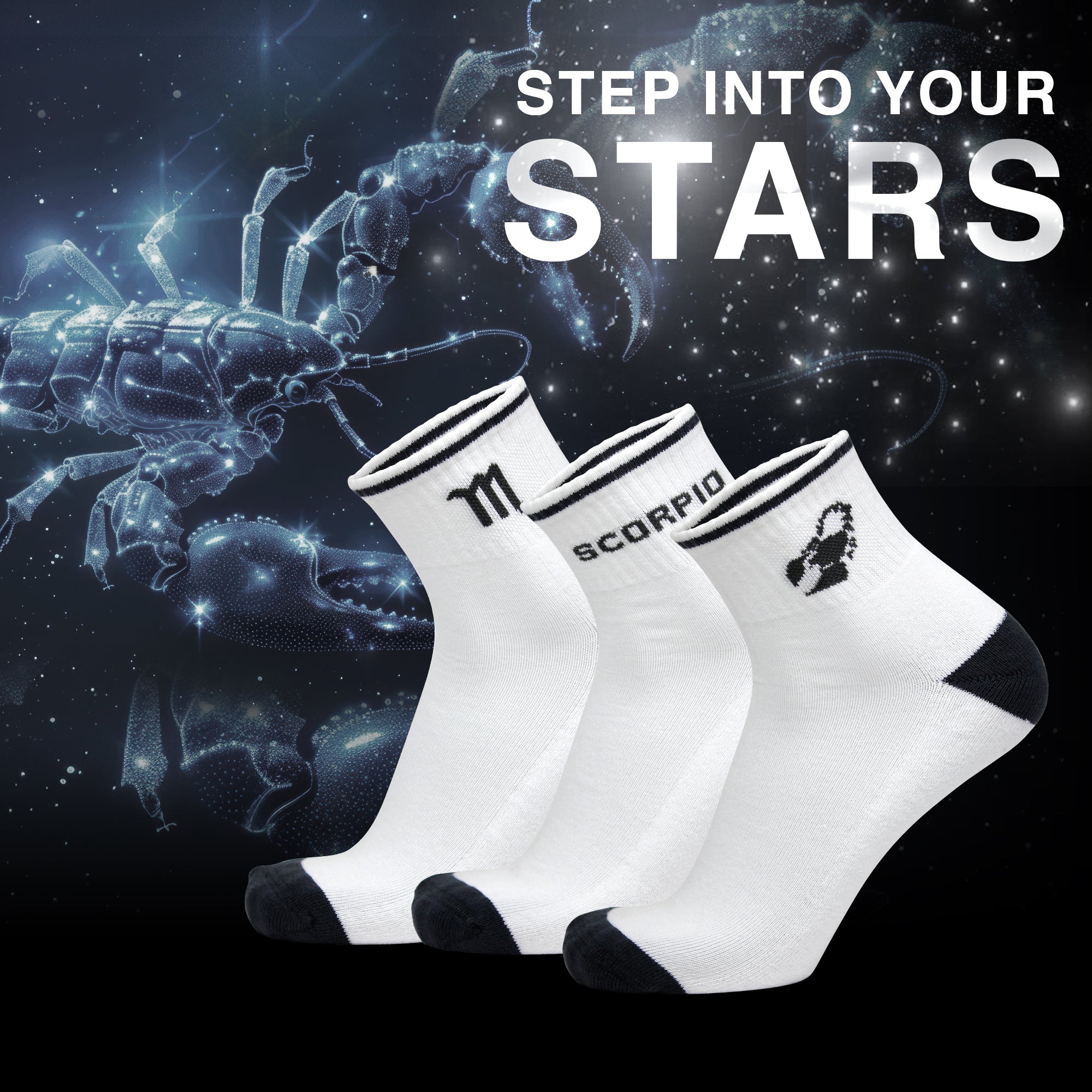 Design Scorpio Ankle Socks-White Base Pack of 3