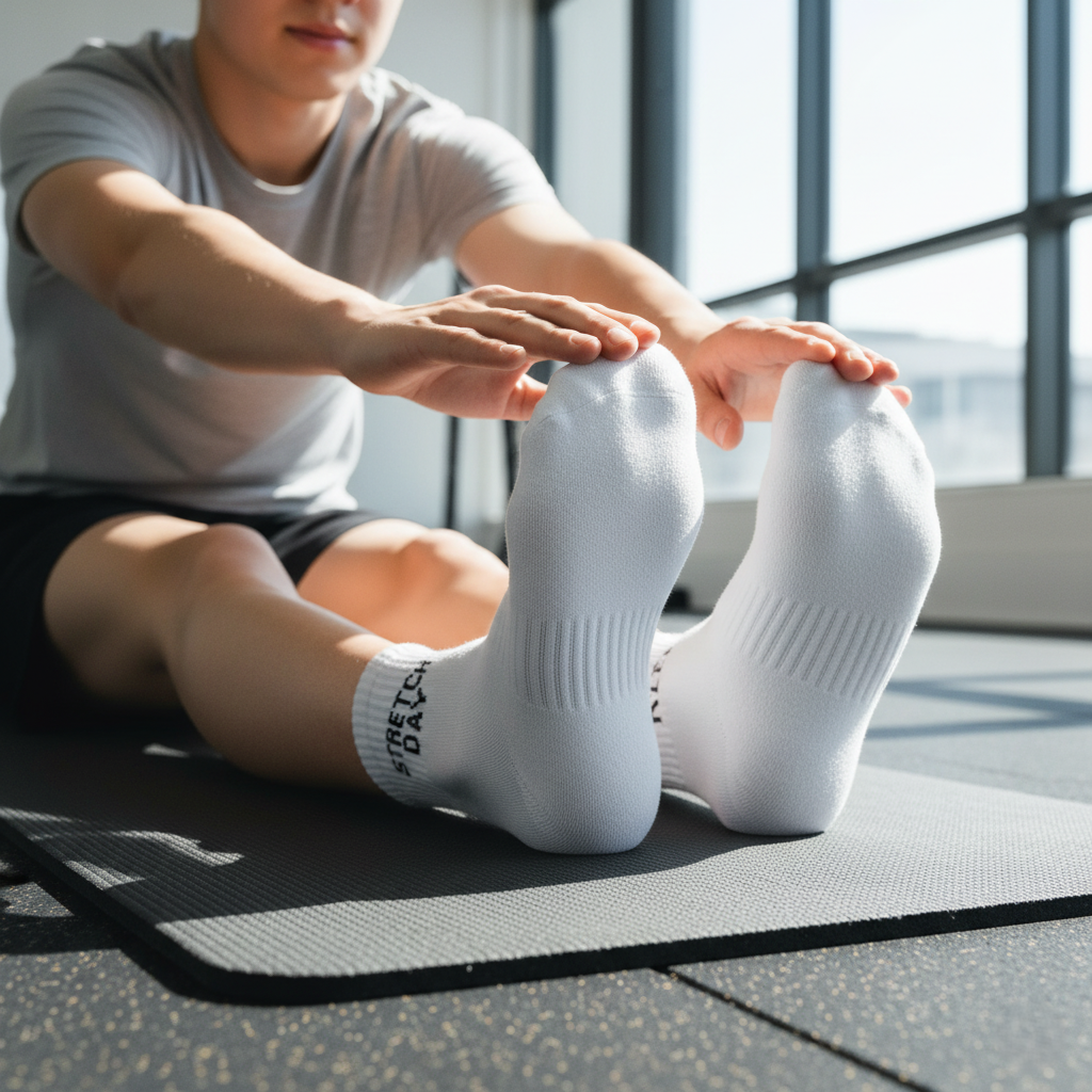 White ankle socks 'stretch day' text , soft cotton blend, durable for gym days from The Sock Street.