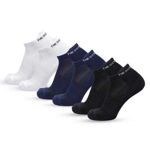 Bamboo Low Ankle Socks- White/Blue/Black (3 Pair)